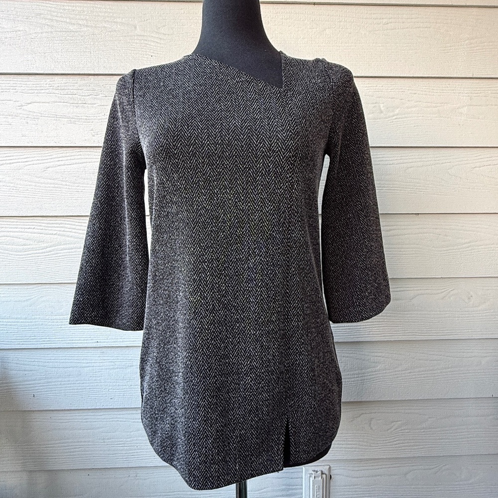 Chico’s Black White Asymmetrical Tunic | Size 00 | 3/4 Sleeve | Knit Top | NWT‎